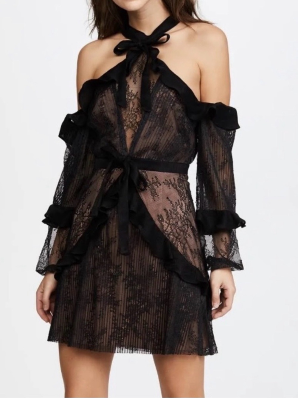 For Love & Lemons Black Sheer Lace Mini Dress